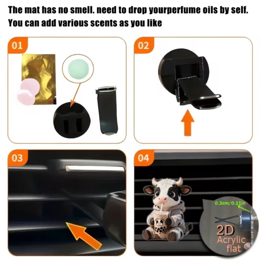 Cute Cow Bubble Tea Car Vent Clip Diffuser - Picture 3 of 5